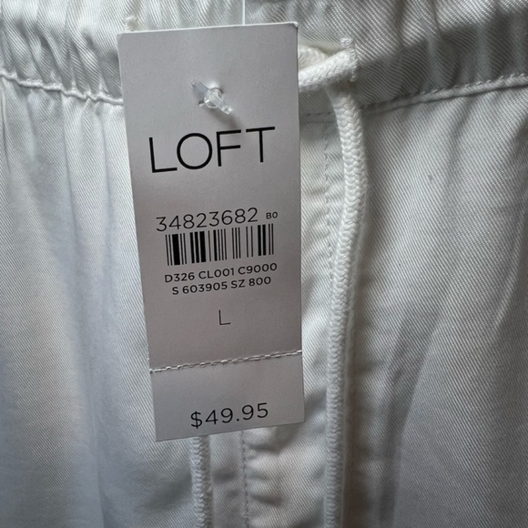 Loft Women's Emory Shorts White Pull On Shorts Lightweight Pockets Tie NEW Large - Picture 11 of 12